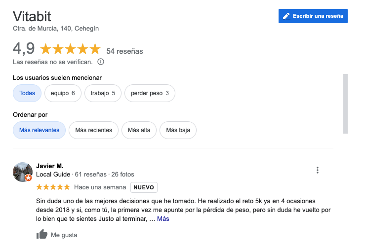 Valoraciones de clientes en reseñad de google con 4.9 estrellas sobre 5
