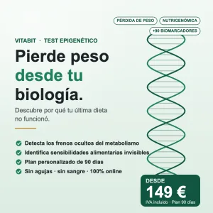 Test Epigenético Vitabit: pierde peso desde tu biología, +90 biomarcadores analizados, plan nutrigenómico personalizado de 90 días, 149€ IVA incluido