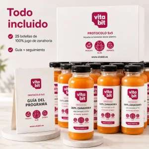 Protocolo Antiparásitos 5x5 de Vitabit: todo incluido, 25 botellas de 100% jugo de zanahoria más guía del programa y seguimiento