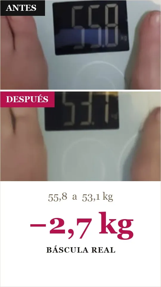 Báscula real Vitabit: de 55,8 a 53,1 kg, −2,7 kg (báscula real)