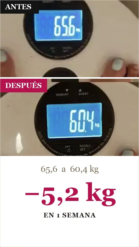 Báscula real Vitabit: de 65,6 a 60,4 kg, −5,2 kg (en 1 semana)